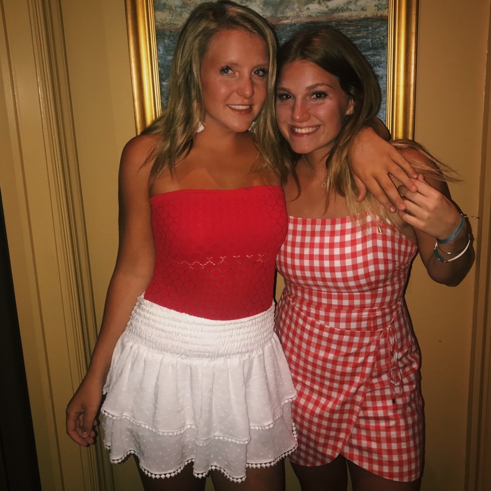 Red gingham wrap dress